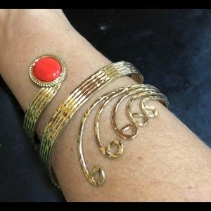 Vintage Coral Color and Gold Tone Cuff Bracelet